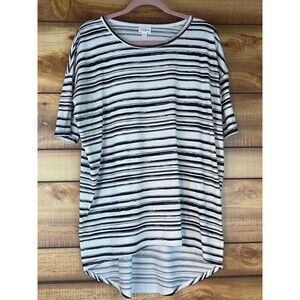 Lularoe Irma Small High Low Tunic‎ Top Shirt Black White Striped